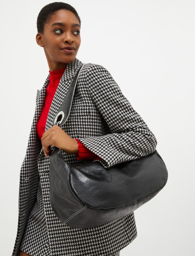 acessório ponto MAX&Co. mulheres bolsa hobo de couro napa craquelada preto B40R641026