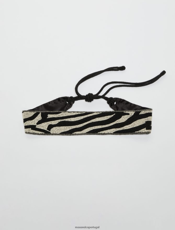 acessório ponto MAX&Co. mulheres cinto de cetim com miçangas preto B40R641098