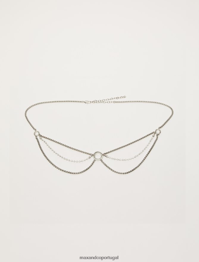 acessório ponto MAX&Co. mulheres cinto de corrente com strass cinza claro B40R641097