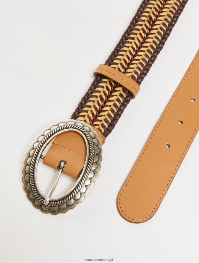 acessório ponto MAX&Co. mulheres cinto de couro e fita marrom B40R641088