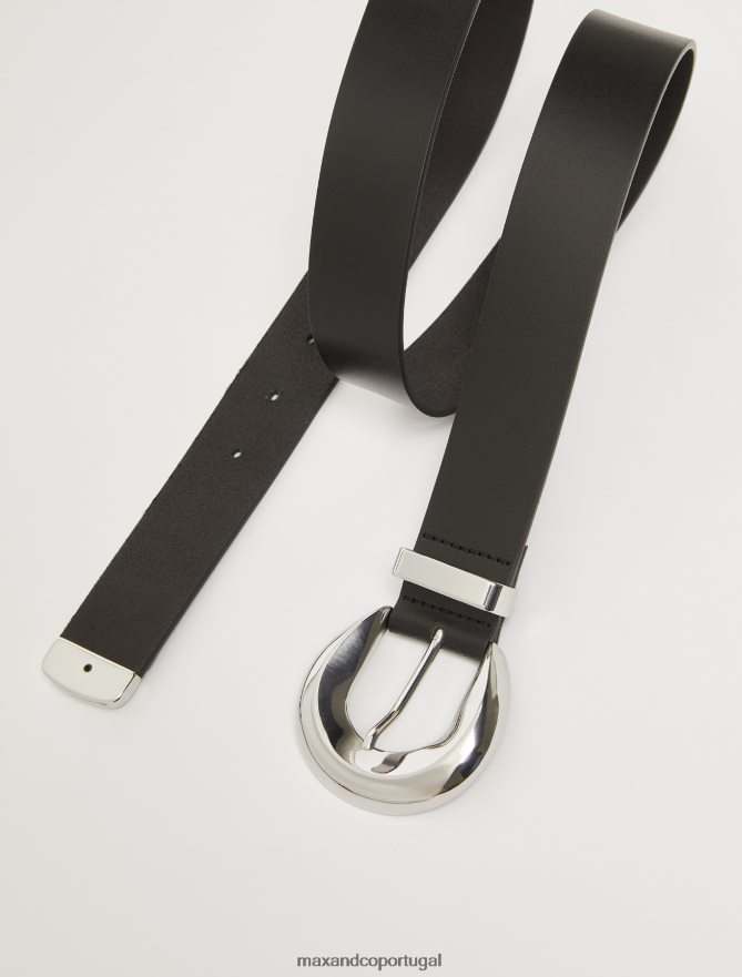acessório ponto MAX&Co. mulheres cinto de couro fino preto B40R641086
