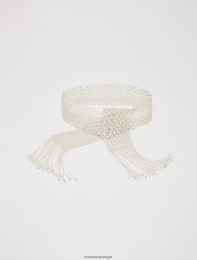 acessório ponto MAX&Co. mulheres faixa de macramê com franjas marfim B40R641091