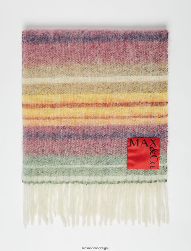 acessório ponto MAX&Co. mulheres lenço listrado de lã e alpaca amarelo suave B40R641140