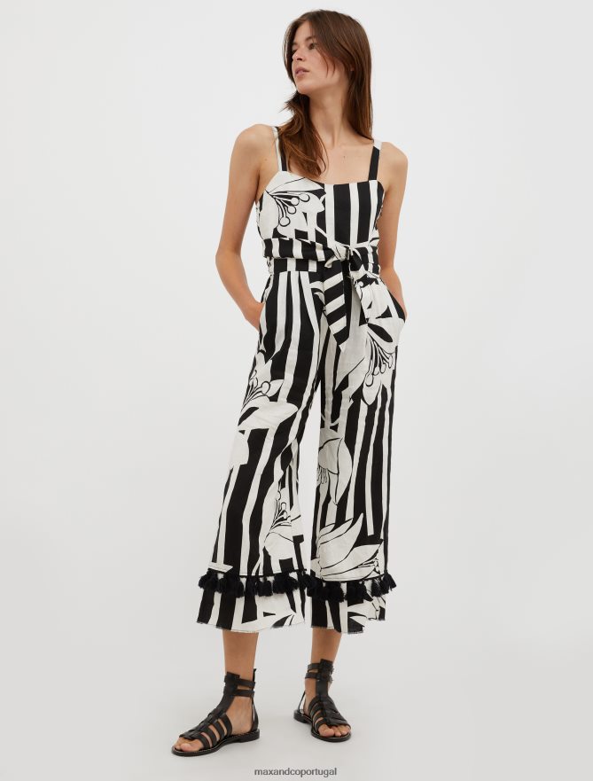 vestuário ponto MAX&Co. mulheres macacão cropped de linho padrão preto B40R64163