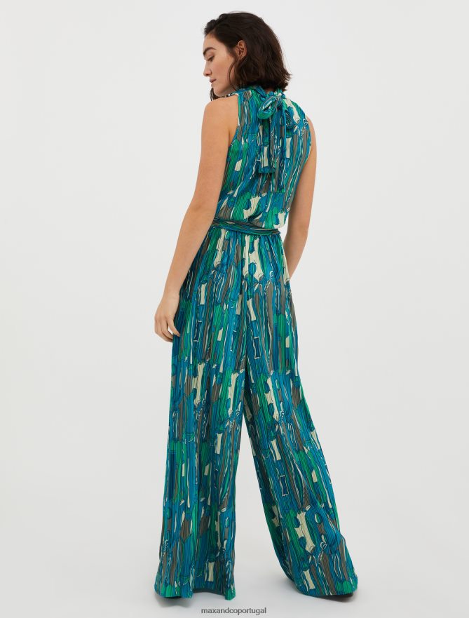 vestuário ponto MAX&Co. mulheres macacão de jérsei plissado padrão verde B40R64154