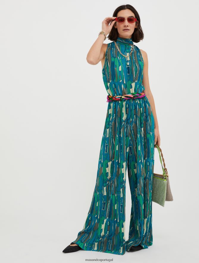 vestuário ponto MAX&Co. mulheres macacão de jérsei plissado padrão verde B40R64154