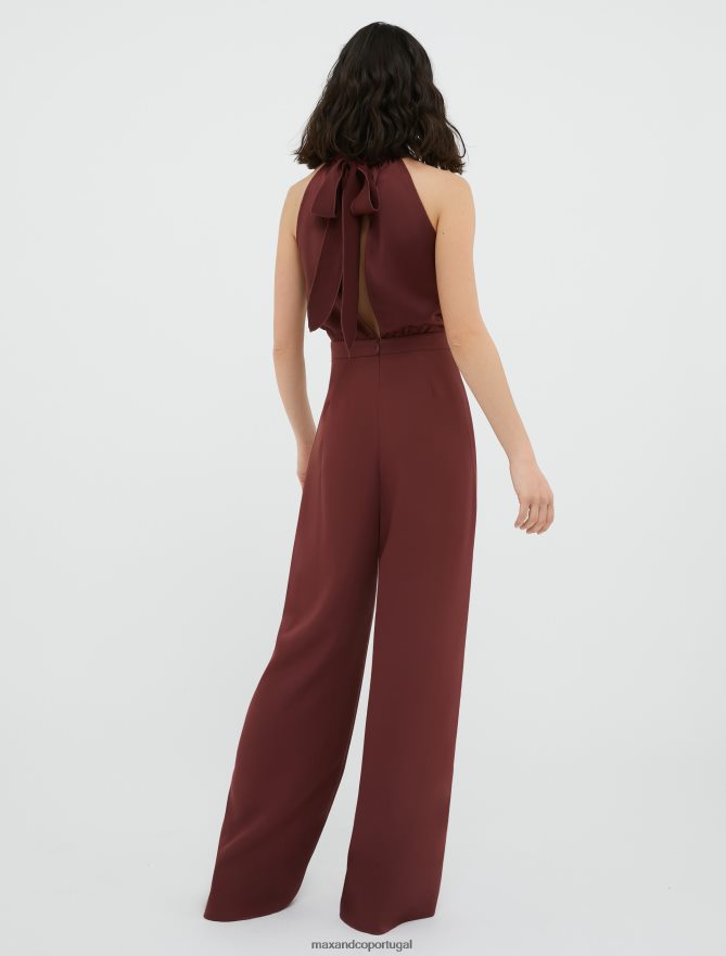 vestuário ponto MAX&Co. mulheres macacão halterneck envers-cetim Borgonha B40R64161