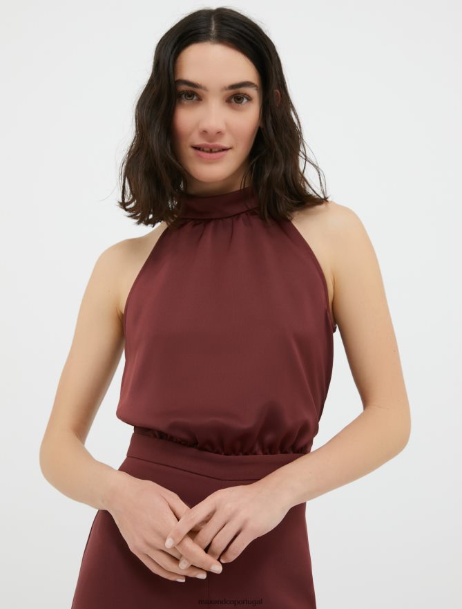 vestuário ponto MAX&Co. mulheres macacão halterneck envers-cetim Borgonha B40R64161