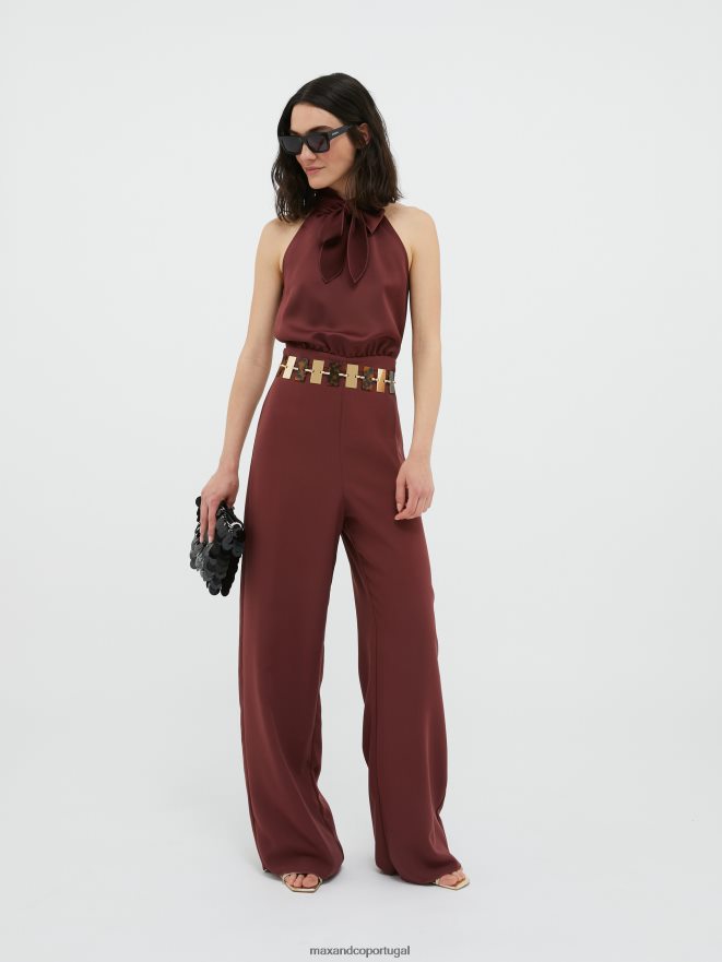 vestuário ponto MAX&Co. mulheres macacão halterneck envers-cetim Borgonha B40R64161