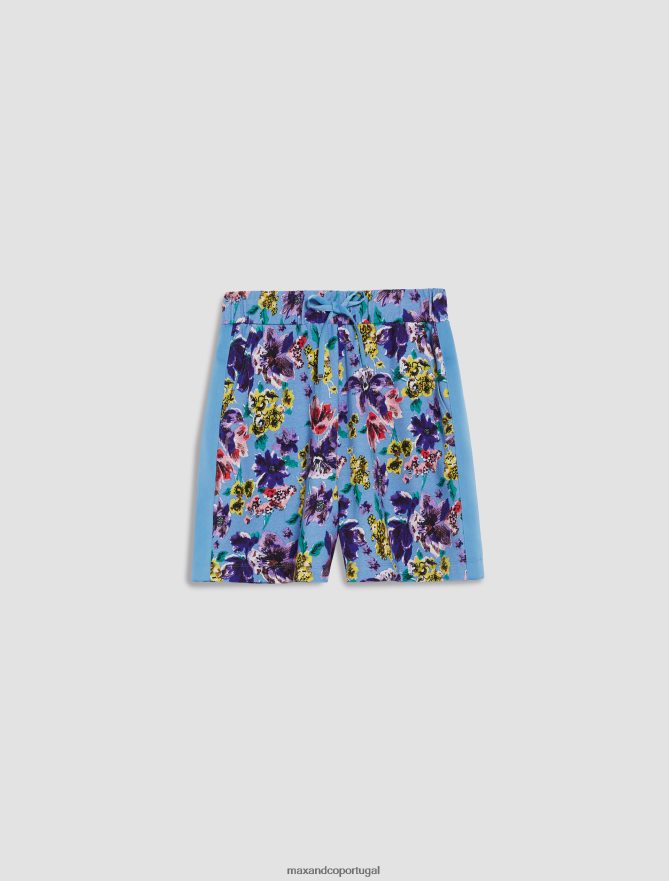 vestuário ponto MAX&Co. mulheres bermuda de lã de algodão padrão azul claro B40R64712