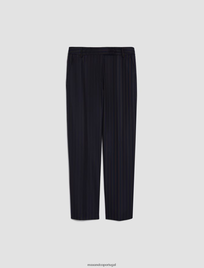 vestuário ponto MAX&Co. mulheres calças justas de flanela padrão azul marinho B40R64288