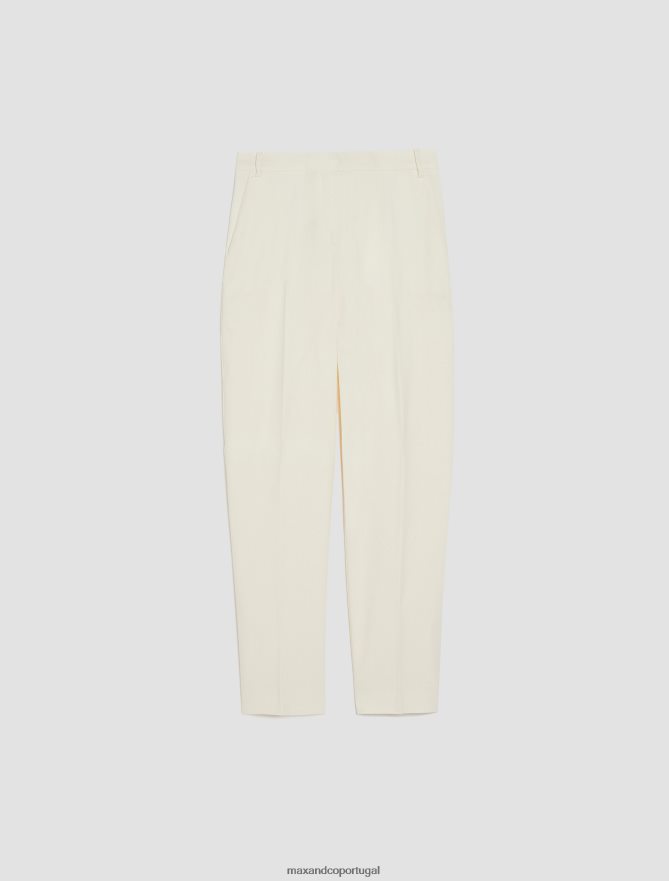 vestuário ponto MAX&Co. mulheres calças justas de linho e algodão marfim B40R64676