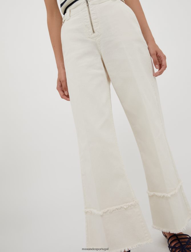 vestuário ponto MAX&Co. mulheres calças largas de algodão com franjas marfim B40R64705
