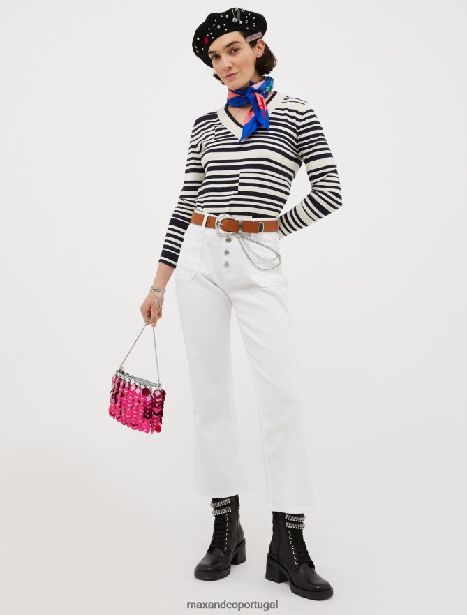 vestuário ponto MAX&Co. mulheres calças largas de algodão marfim B40R64716