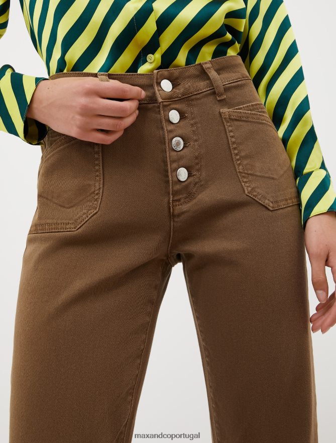 vestuário ponto MAX&Co. mulheres calças largas de algodão verde cáqui B40R64717