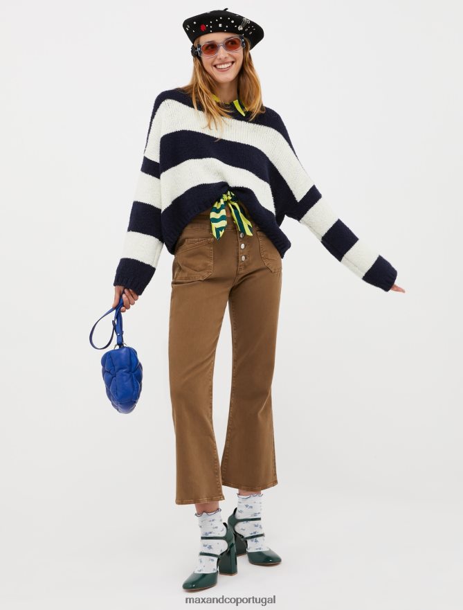 vestuário ponto MAX&Co. mulheres calças largas de algodão verde cáqui B40R64717