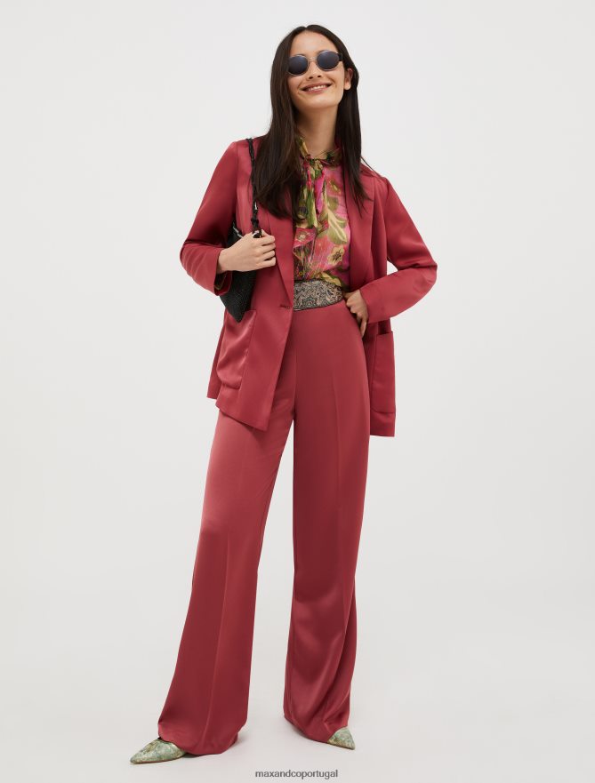 vestuário ponto MAX&Co. mulheres calças largas de cetim Borgonha B40R64210
