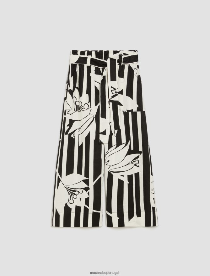 vestuário ponto MAX&Co. mulheres calças largas de linho padrão preto B40R64274