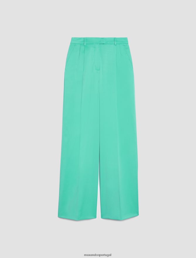 vestuário ponto MAX&Co. mulheres calças largas em sarja de cavalaria verde B40R64214