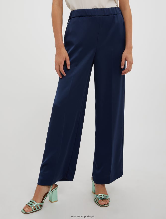 vestuário ponto MAX&Co. mulheres calças largas envers-cetim azul-marinho B40R64263