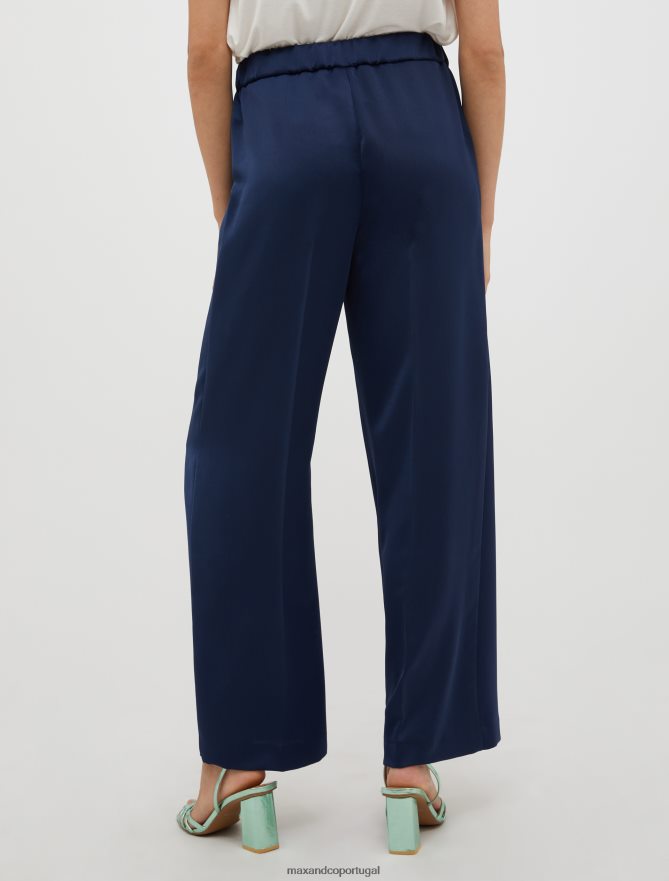 vestuário ponto MAX&Co. mulheres calças largas envers-cetim azul-marinho B40R64263