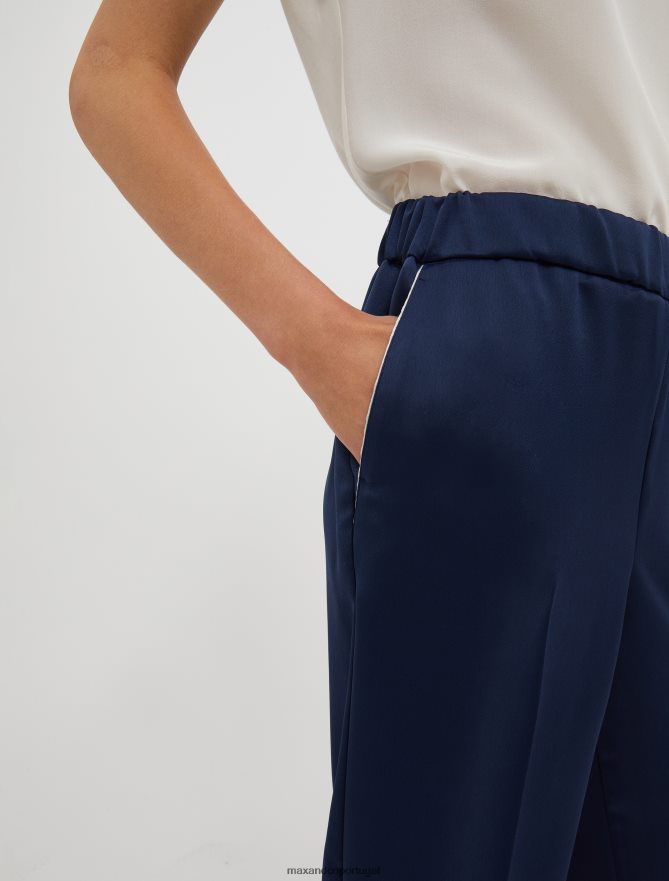 vestuário ponto MAX&Co. mulheres calças largas envers-cetim azul-marinho B40R64263