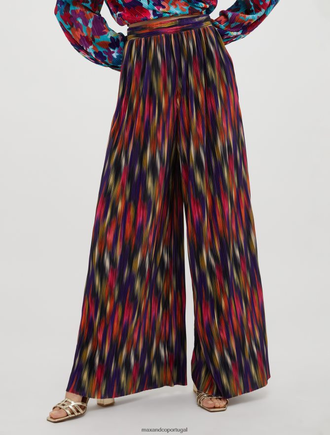 vestuário ponto MAX&Co. mulheres calças largas plissadas padrão preto B40R64670