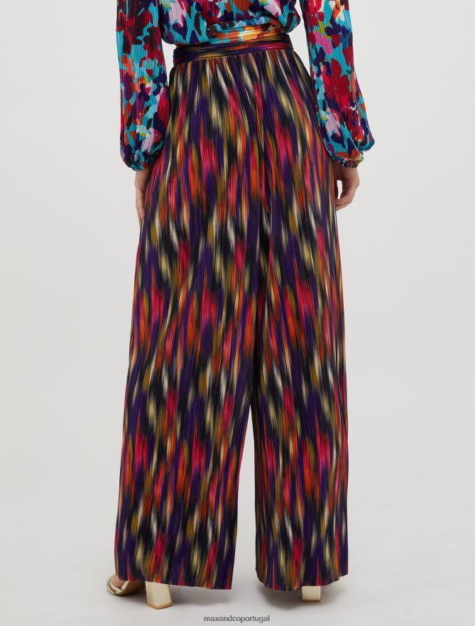 vestuário ponto MAX&Co. mulheres calças largas plissadas padrão preto B40R64670