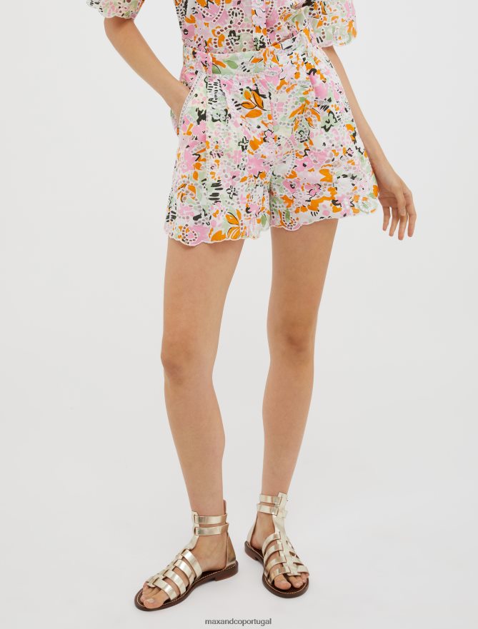 vestuário ponto MAX&Co. mulheres shorts de algodão bordado inglês padrão amarelo limão B40R64728