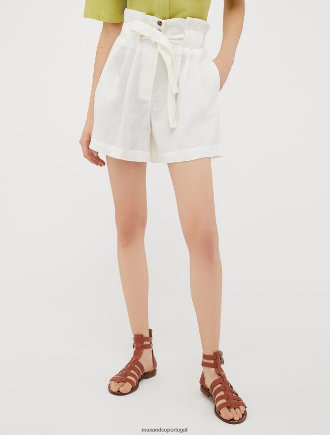 vestuário ponto MAX&Co. mulheres shorts leves de linho branco B40R64751
