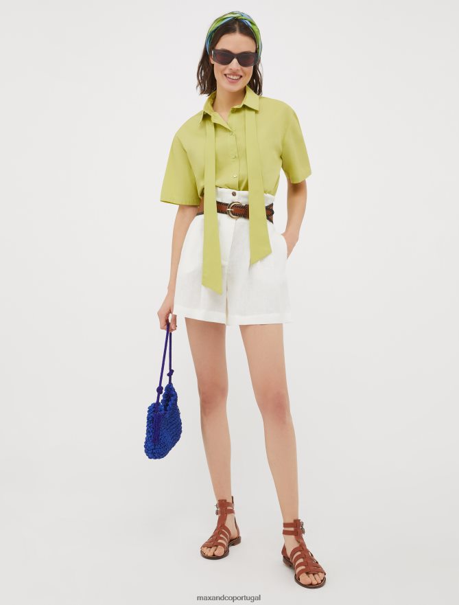 vestuário ponto MAX&Co. mulheres shorts leves de linho branco B40R64751