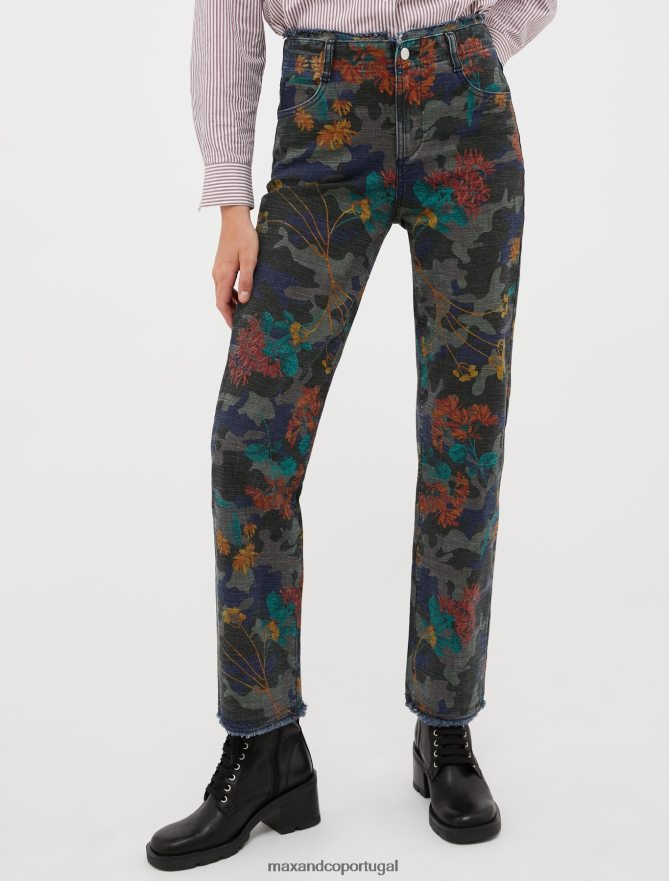 vestuário ponto MAX&Co. mulheres calça jeans com estampa floral azul-marinho B40R64730