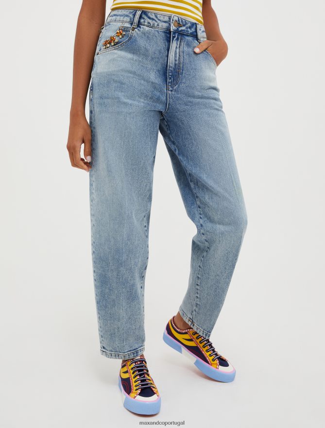 vestuário ponto MAX&Co. mulheres calça jeans com strass azul da meia noite B40R64701