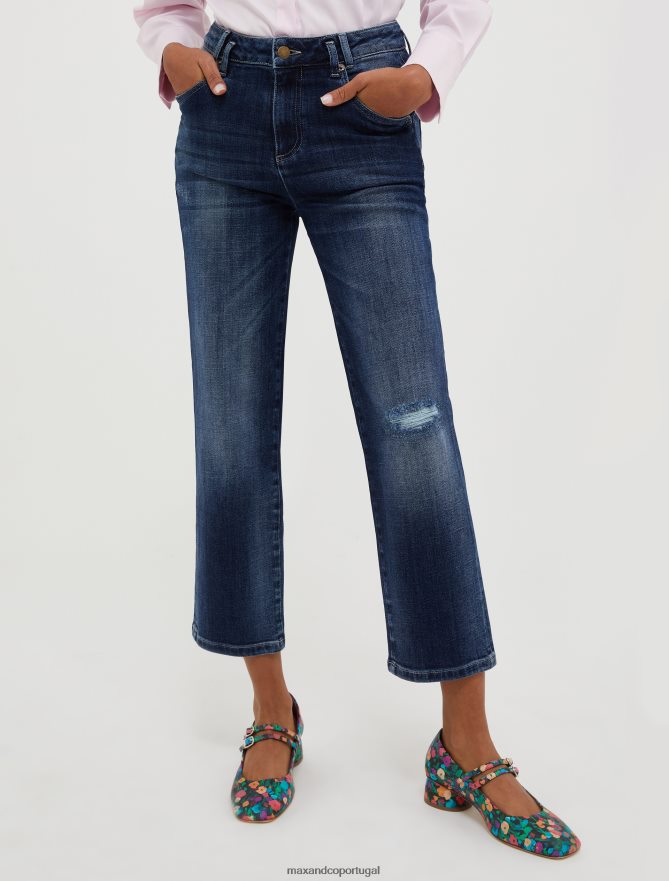vestuário ponto MAX&Co. mulheres calça jeans reta azul da meia noite B40R64702