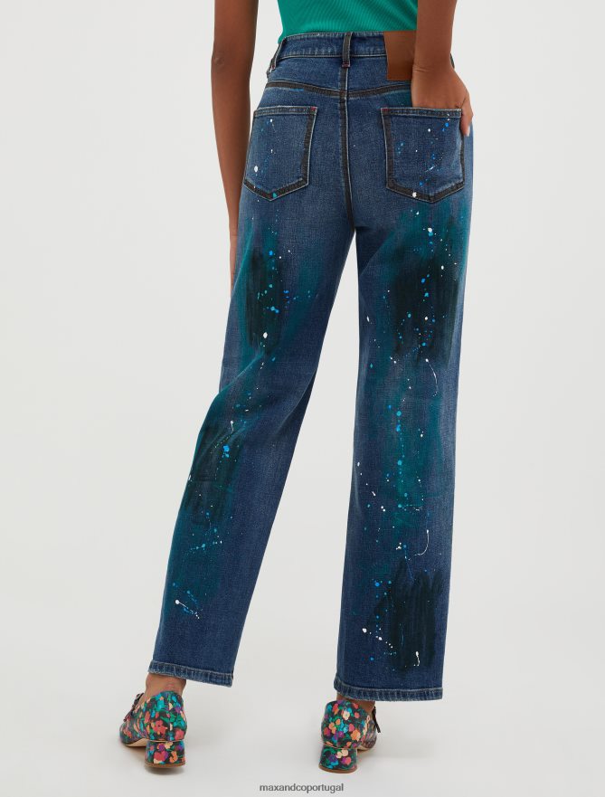 vestuário ponto MAX&Co. mulheres jeans hipster pintados à mão azul da meia noite B40R64703