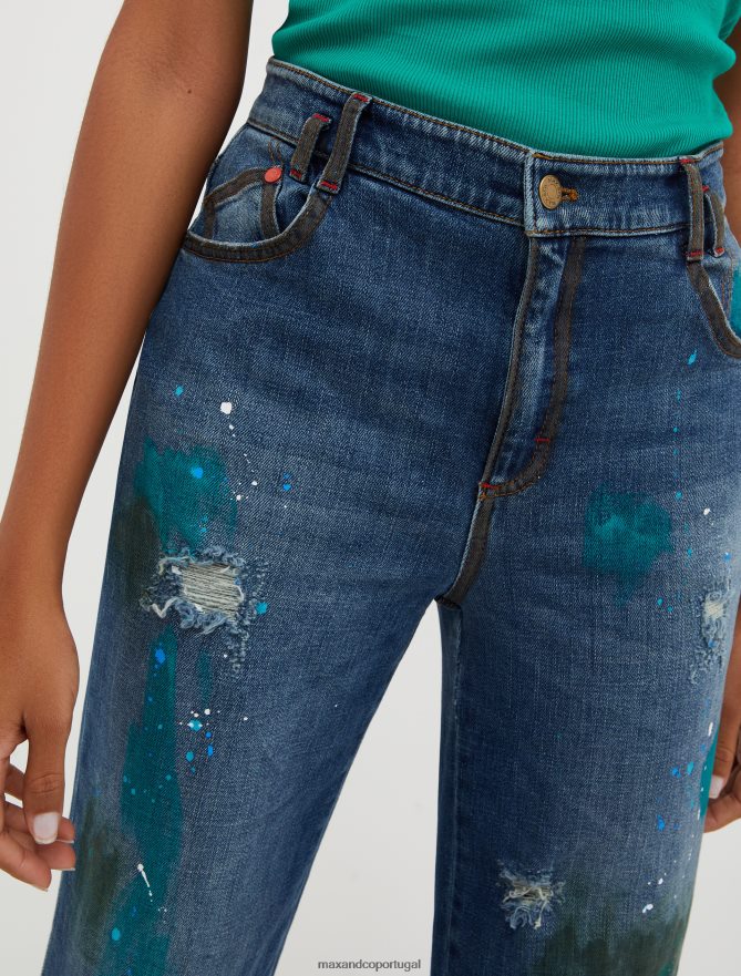 vestuário ponto MAX&Co. mulheres jeans hipster pintados à mão azul da meia noite B40R64703