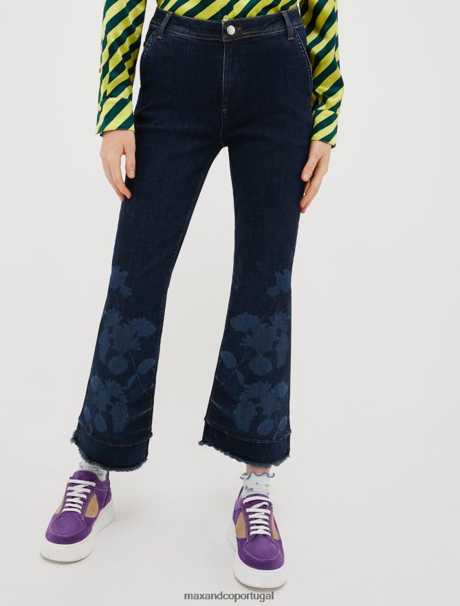 vestuário ponto MAX&Co. mulheres jeans stretch com franjas azul-marinho B40R64729