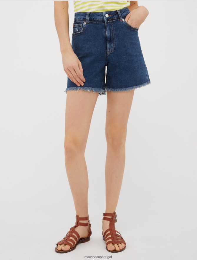 vestuário ponto MAX&Co. mulheres shorts jeans com franjas azul-marinho B40R64723