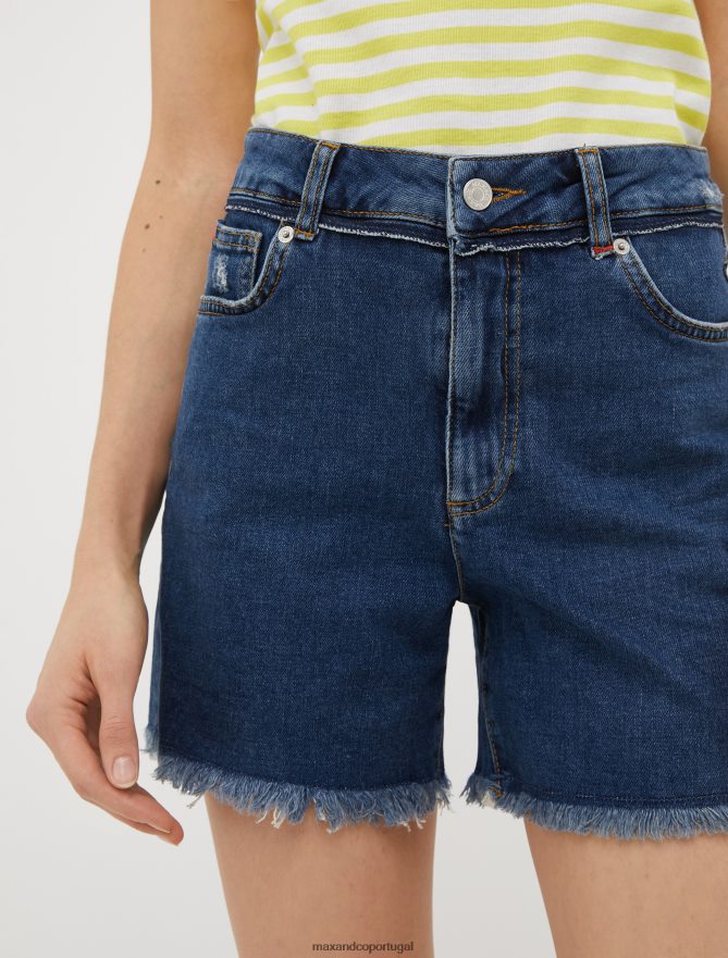 vestuário ponto MAX&Co. mulheres shorts jeans com franjas azul-marinho B40R64723