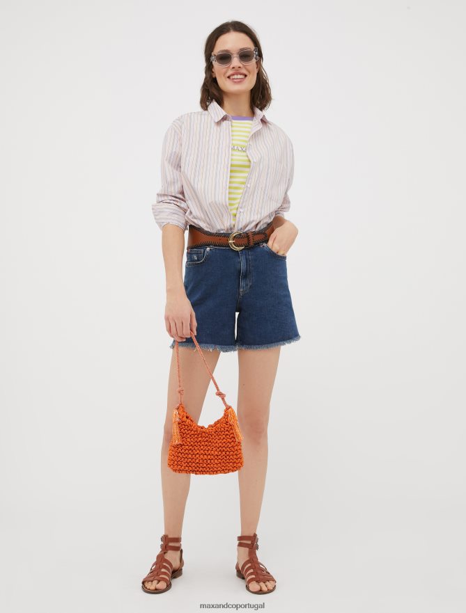 vestuário ponto MAX&Co. mulheres shorts jeans com franjas azul-marinho B40R64723