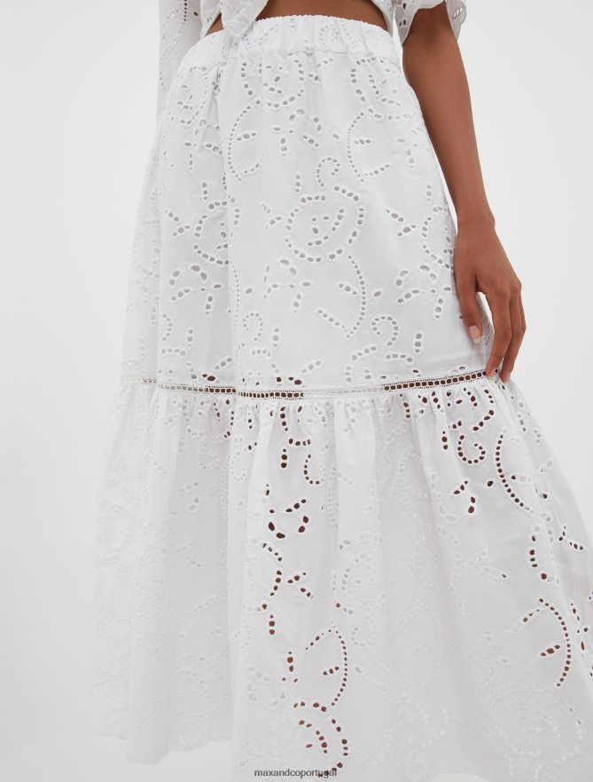 vestuário ponto MAX&Co. mulheres Saia maxi de algodão bordado inglês óptica branca B40R64771
