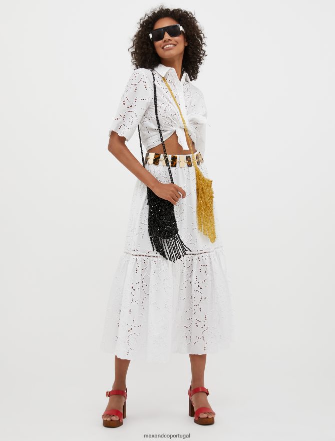 vestuário ponto MAX&Co. mulheres Saia maxi de algodão bordado inglês óptica branca B40R64771