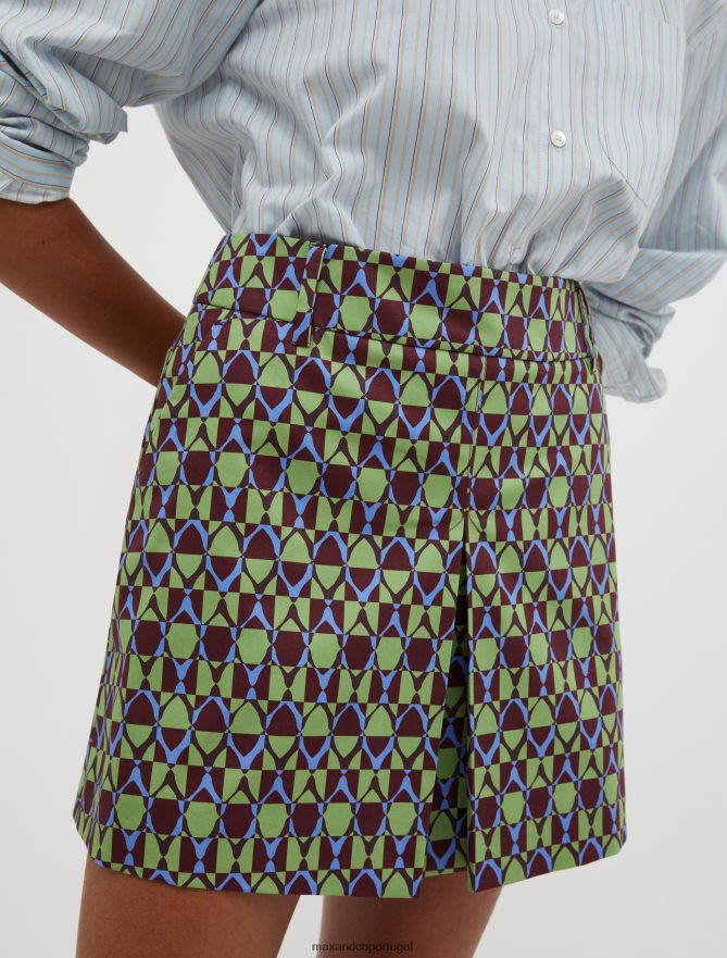 vestuário ponto MAX&Co. mulheres mini saia de algodão e cetim padrão verde B40R64756