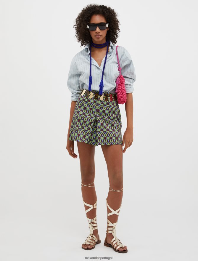 vestuário ponto MAX&Co. mulheres mini saia de algodão e cetim padrão verde B40R64756