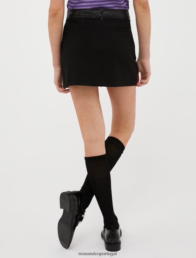vestuário ponto MAX&Co. mulheres minissaia em couro napa e jersey preto B40R64801