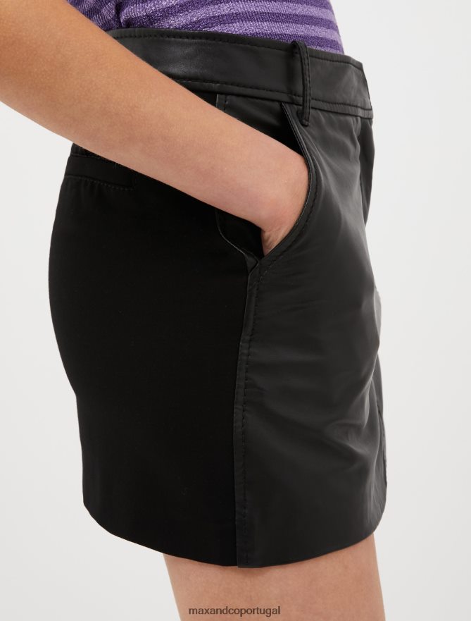 vestuário ponto MAX&Co. mulheres minissaia em couro napa e jersey preto B40R64801