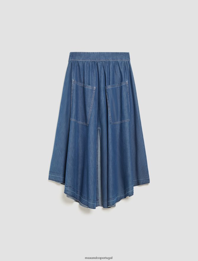 vestuário ponto MAX&Co. mulheres saia circular de algodão cambraia azul da meia noite B40R64764