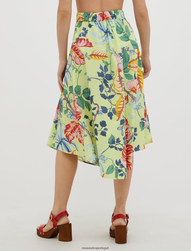 vestuário ponto MAX&Co. mulheres saia midi de popeline de algodão padrão verde ácido B40R64785