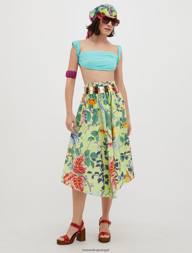 vestuário ponto MAX&Co. mulheres saia midi de popeline de algodão padrão verde ácido B40R64785