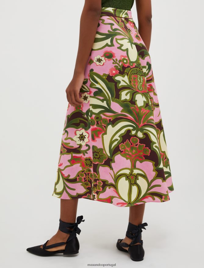 vestuário ponto MAX&Co. mulheres saia midi envers-cetim antigo padrão de rosa B40R64271